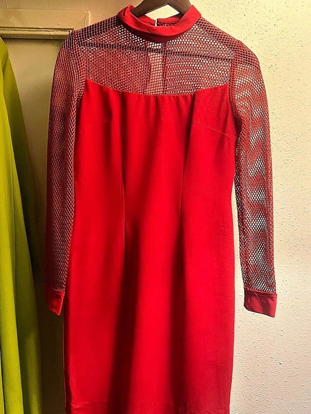 Vintage 70s Frederick’s of Hollywood Red Mesh Sleeve Disco Cocktail Dres